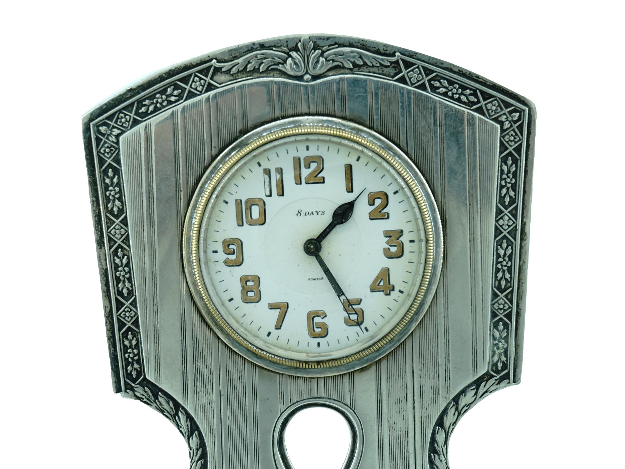 VINTAGE ART DECO STERLING SILVER TRAVEL CLOCK PIC-4